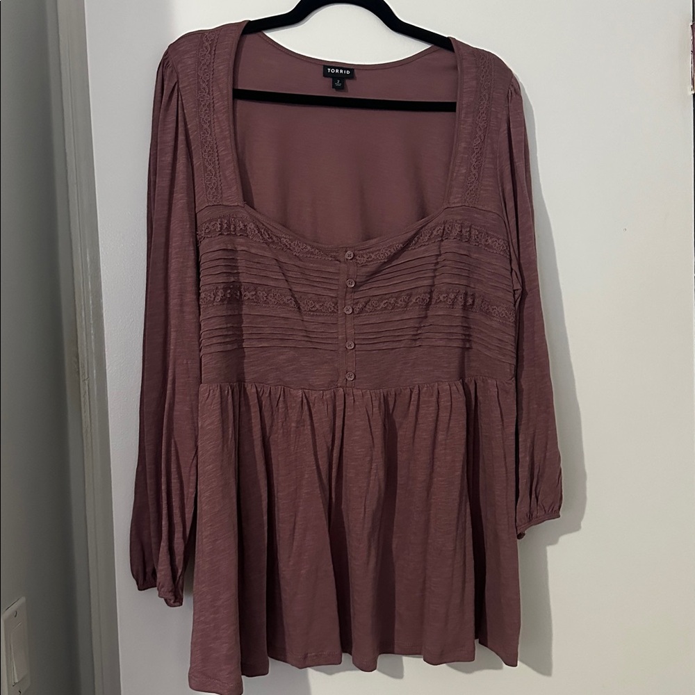 Torrid Mauve Pink Ruched 3/4 Sleeve Blouse